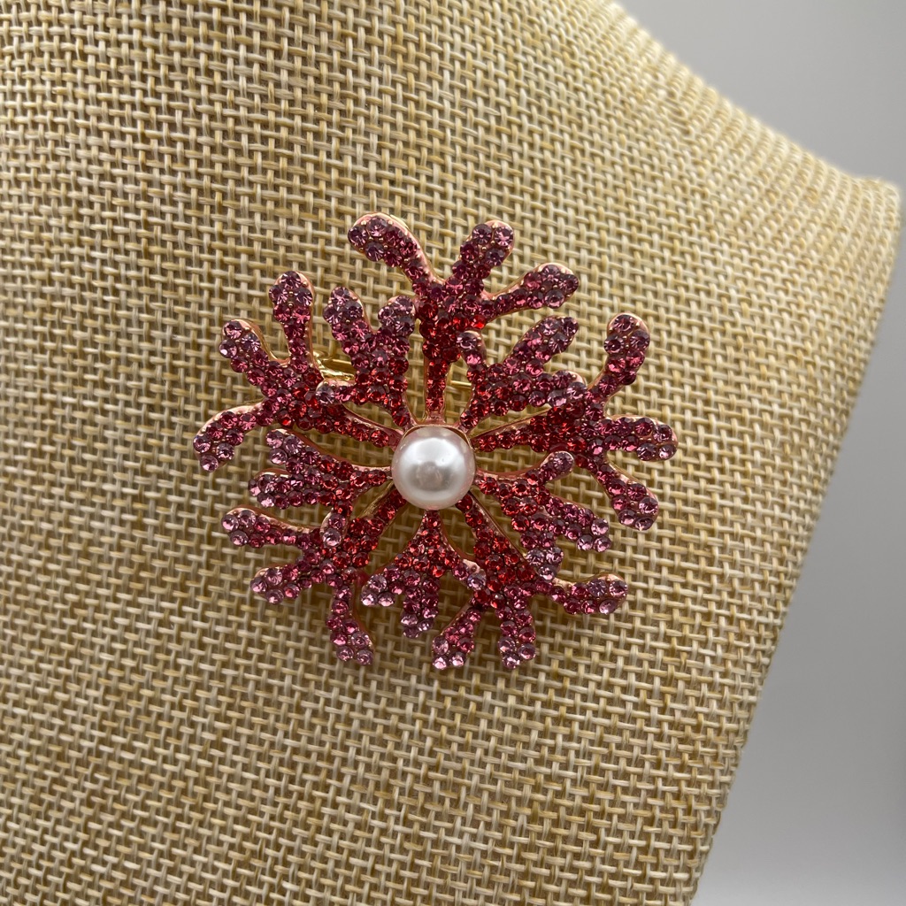 Anne Klein Elegant Red Coral Brooch With Pearl Accent 20$